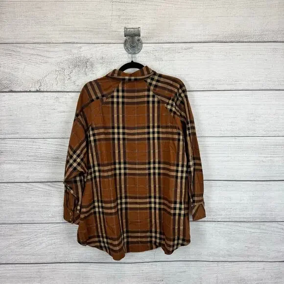 Flawless Plus Size Tan Plaid Button Up Flannel Top Size Large - Picture 8 of 8